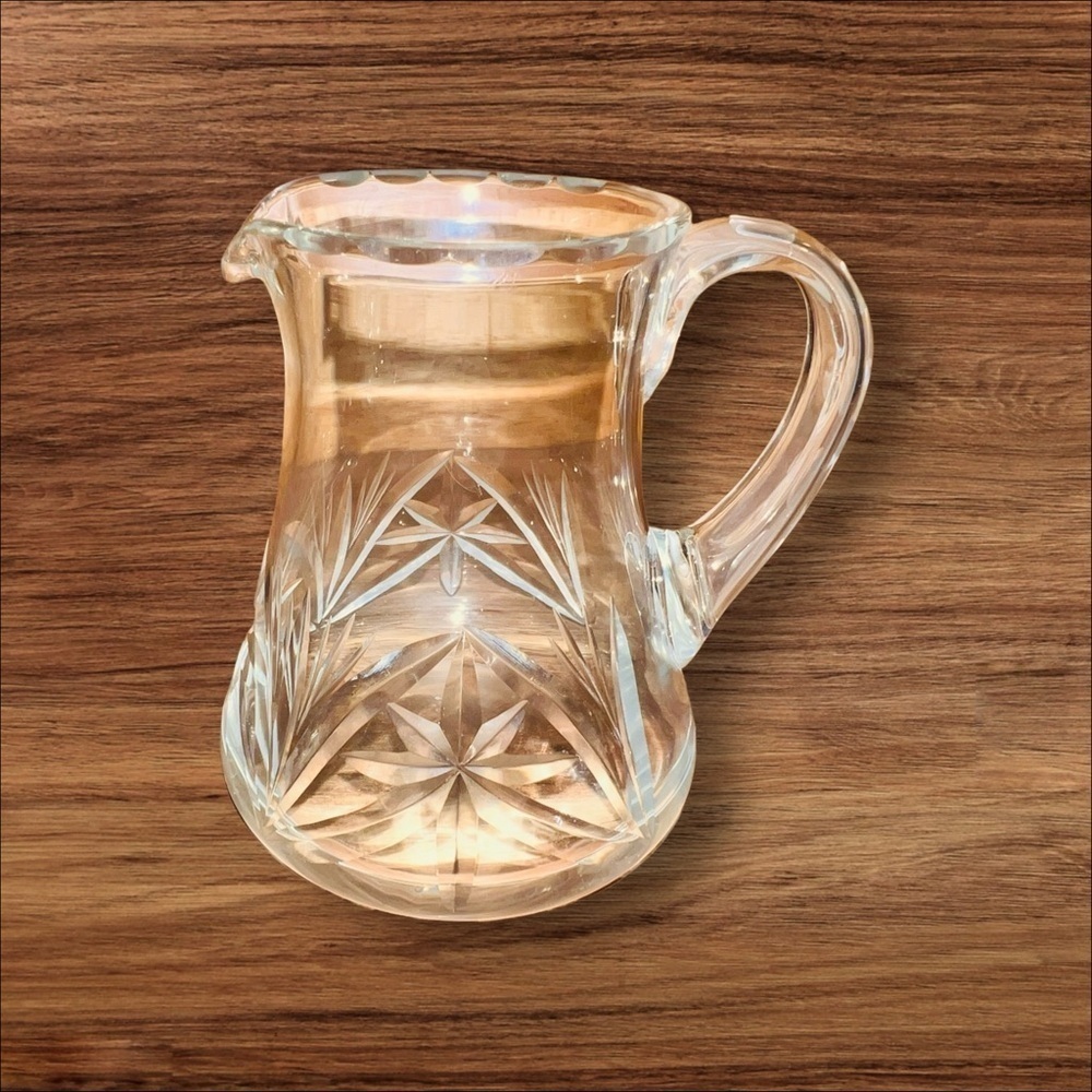 Vintage Etched Cut Crystal Glass Creamer Pitcher Fostoria Star Of David